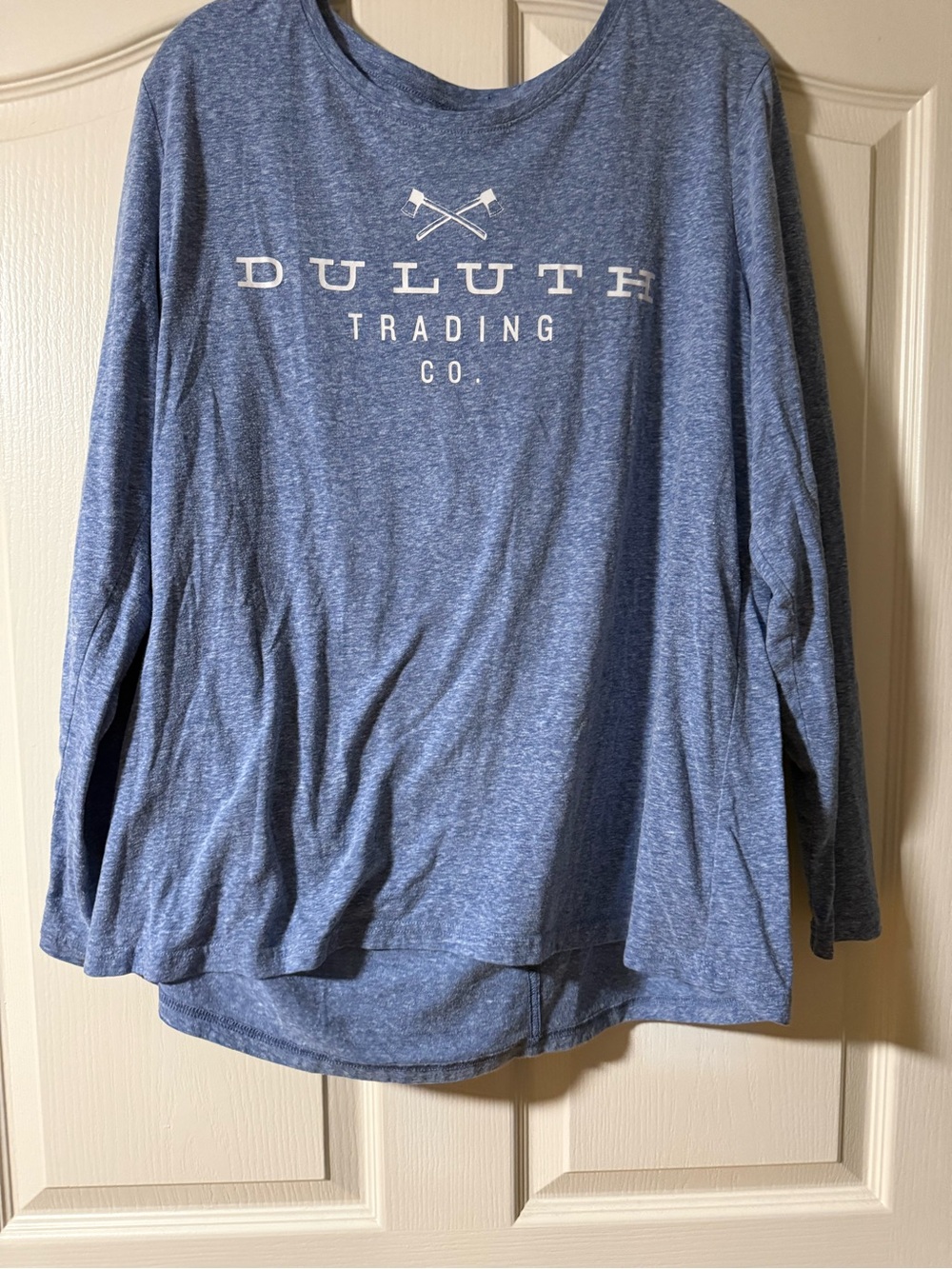 Duluth Trading Co Blue Heathered Long Sleeve Logo Tee